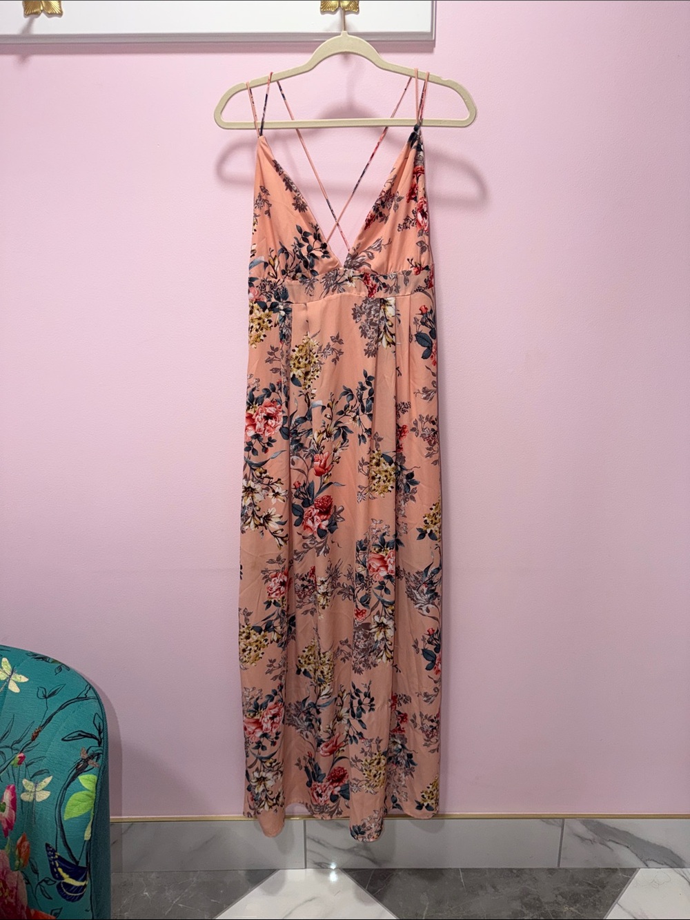 She + Sky Peach Floral Maxi Dress
